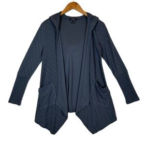 Miss Me Women's Blue‎ Raw Edge Open Hooded Cardigan Small